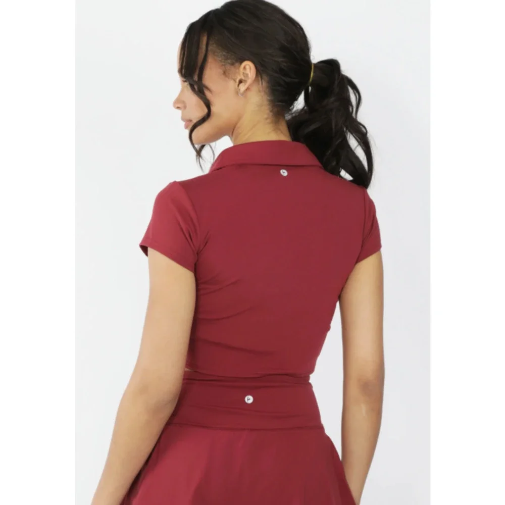 90Degree Lux Flex Short Sleeve Cropped Tennis Polo - Picture 9 of 14